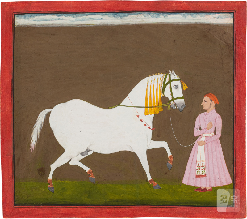 A prized white stallion and groom, India, Mewar, circa 1760